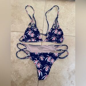 Acacia Swimwear Navy and Pink Floral Bikini